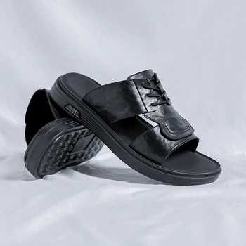 Yeni Yaz İş Sandalet Açık Nefes kaymaz Erkekler rahat ayakkabılar Yüksek Kalite Lüks Marka Deri Tasarımcısı Erkek Sandalet