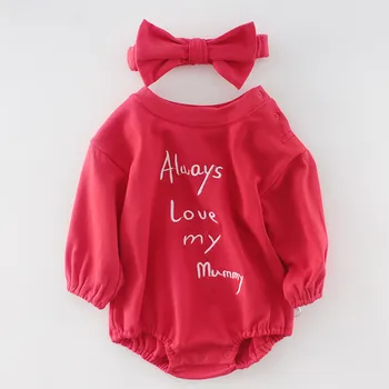 Yenidoğan Tulum Bebek Kız Giysileri Baskılı Mektup Pamuk tek parça Bebek Kız Kıyafetler Uzun Kollu Bebek Tulum Tulum