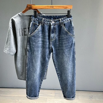Yüksek kaliteli yay Yeni Vintage Kot Erkekler Moda Gevşek Konik Örtü Gençlik Denim Pantolon Kot Hip Hop Erkek Streetwear