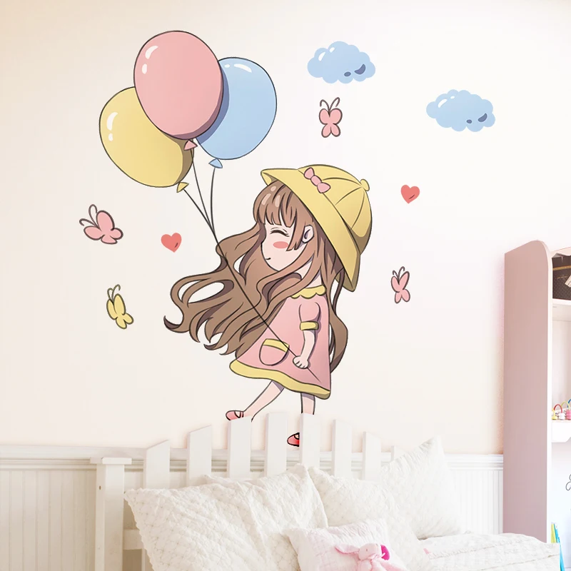 [shijuekongjian] Karikatür Kız Duvar çıkartmaları DIY Çiçekler Bitkiler Duvar Çıkartmaları Çocuk Odaları için Bebek Odası Kreş Ev Dekorasyon - 3