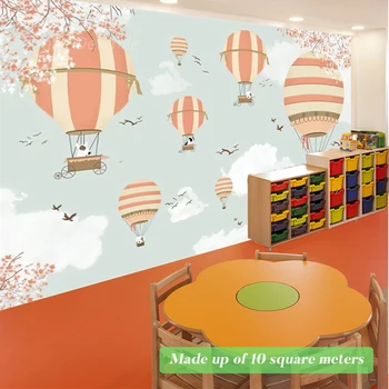 Özel Sıcak Hava Balonu Gökyüzü Çocuklar Duvar Kağıdı 3D Karikatür Duvar Kreş oda duvar dekoru Anaokulu Arka Plan Ev Oturma Odası