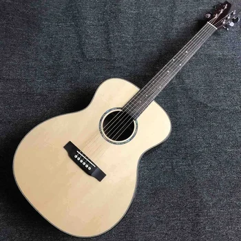 Özel Tüm sağlam ladin Ahşap OM Tarzı Vücut Abanoz Klavye Kılçık Bağlama Akustik Gitar