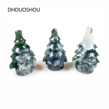 Özelleştirilmiş Doğal Kristal Noel Ağacı Yıldız El Yapımı Oyma Yeşil Yosun Akik şifa taşı Süsler Ev Dekor İçin Hediye